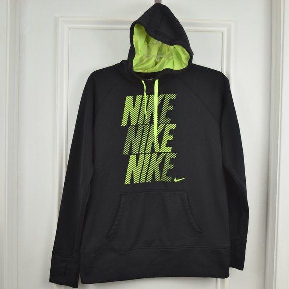 Nike Tops - Nike Hoodie Women Large Spellout Thumb Holes Therma Fit Pocket Pullover Sporty
